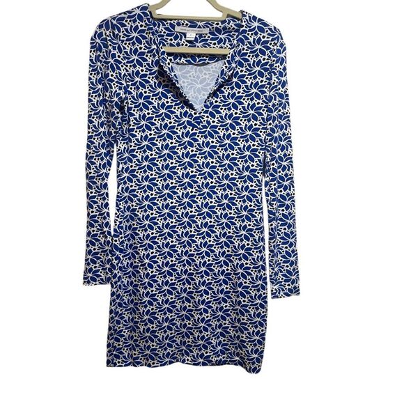 Diane Von Furstenburg Size 0 Reina L/S Long Sleeve Jersey Mini Dress Blue Floral - Picture 1 of 12